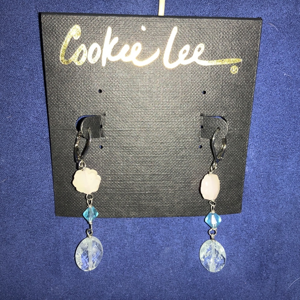 E1/ NWT  Cookie Lee  Earrings  - Blue Crystal & Glass